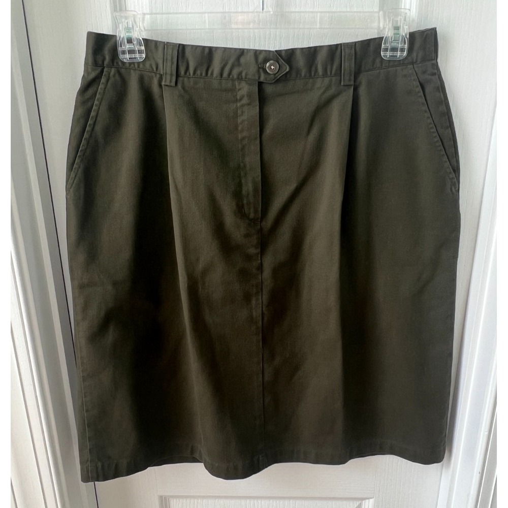 Vintage LL Bean Skirt Olive‎ Drab Green A Line Pleated Pockets Size 18